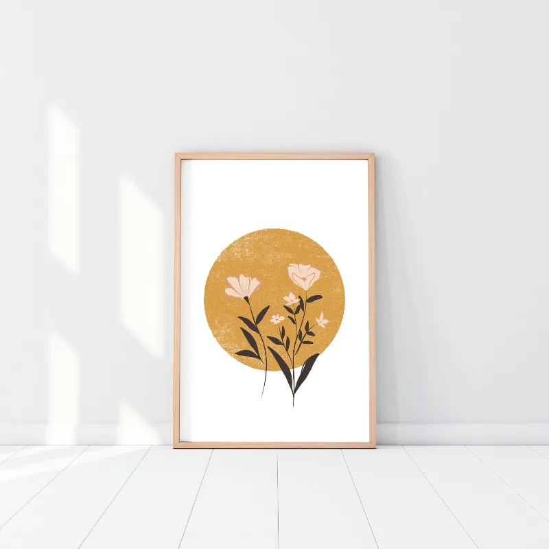 Vintage Boho Sun and Moon Simple Flower Celestial Sun Art Poster Canvas Painting Wall Prints Picture for Living Room Home Decor