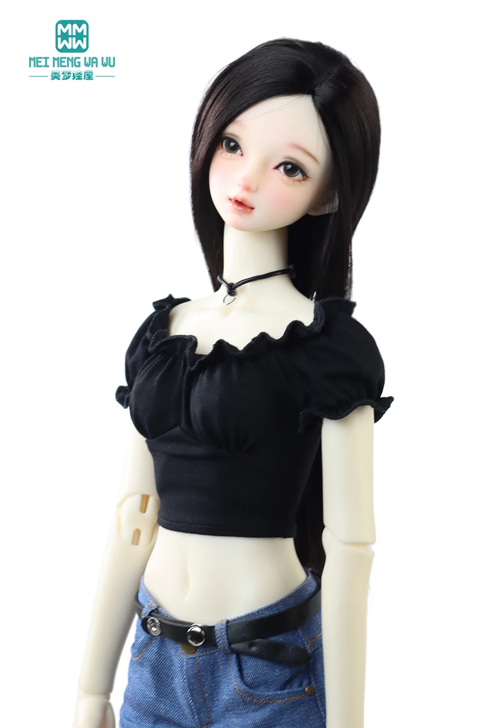 60cm 1/3 BJD Puppenkleidung Mode Low-Rise-Jeansshorts, Hemd Crop Top T-Shirt Spielzeugzubehör Mädchengeschenk – Detail 5