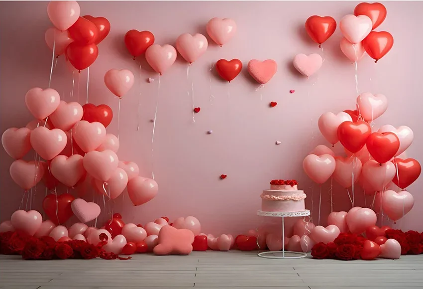 Mehofond Photography Background Valentine\'s Day Balloon Love Heart Kids Birthday Cake Smach Portrait Decor Backdrop Photo Studio