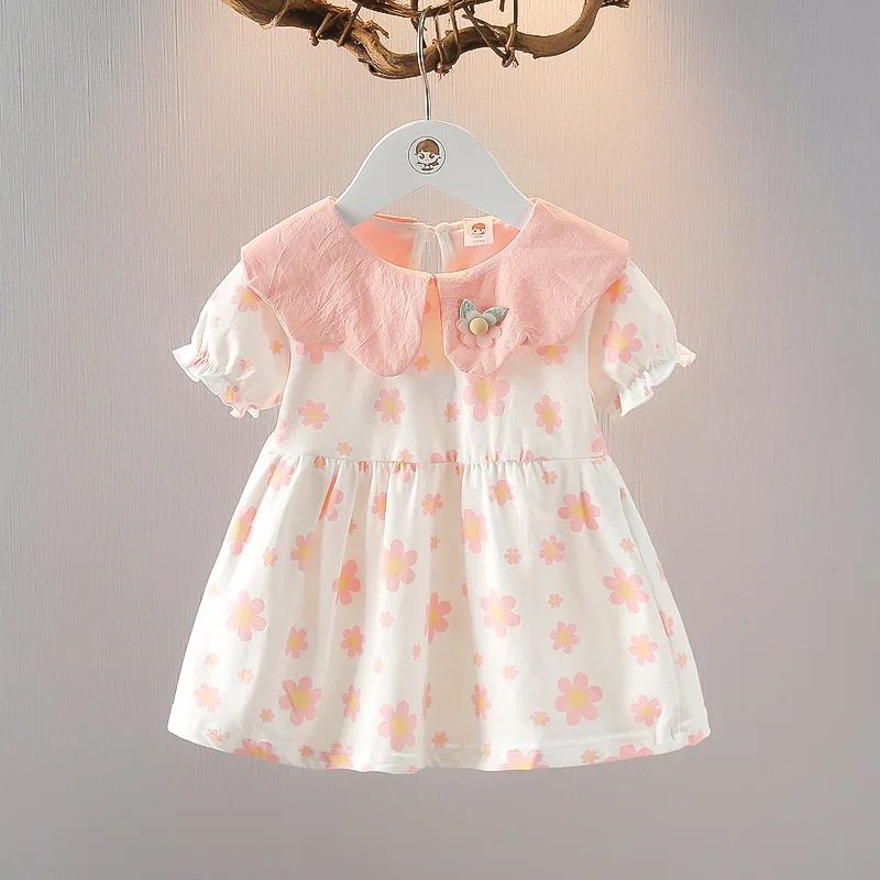 

Children's Clothing Girls' Short-Sleeved Dress Western Style Small Skirt Baby Girls' Floral Skirt Baby Summer Short-Sleeved Skir