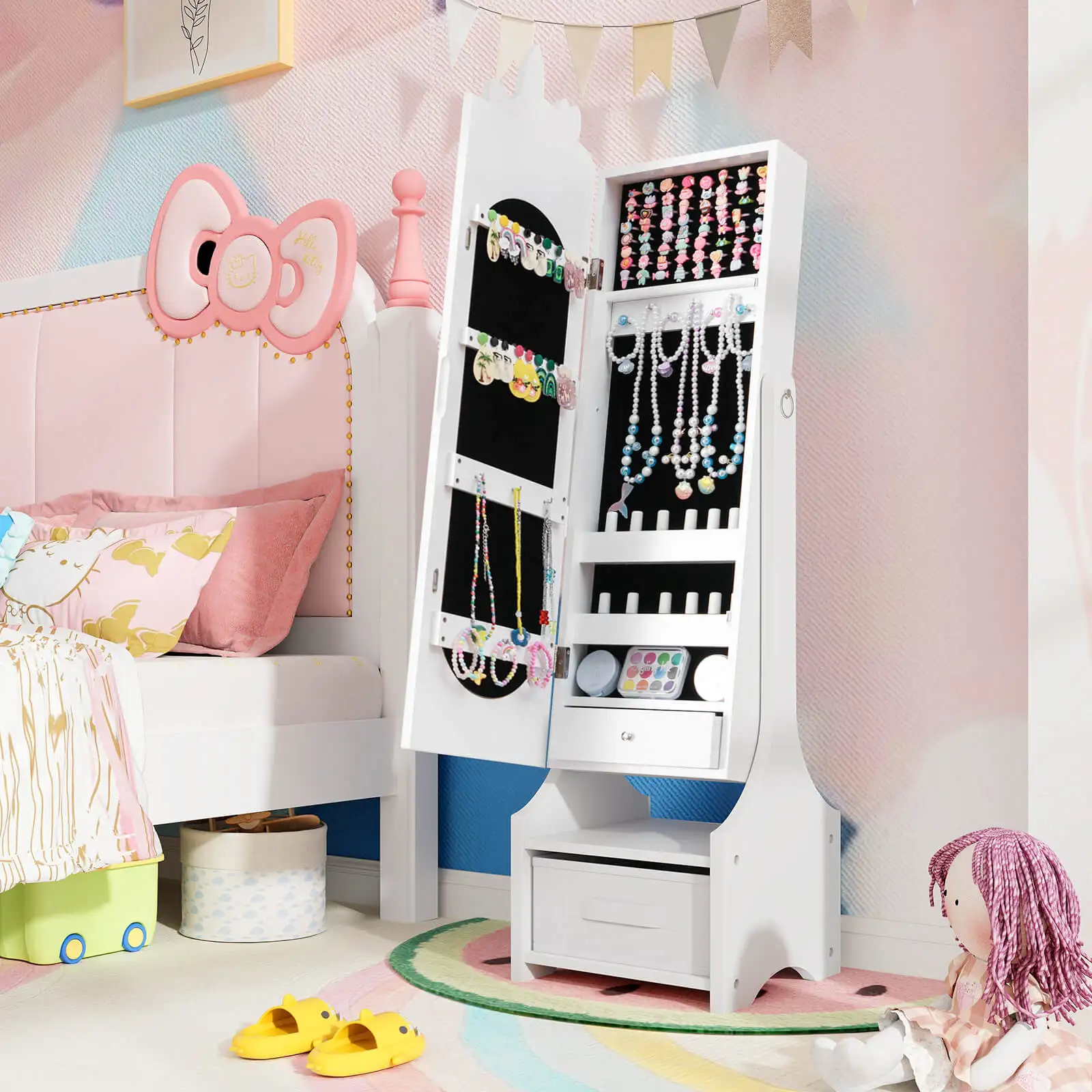 Kids Vanity Set Princess Makeup toaletka & zestaw krzeseł z dziecięcą biżuterią