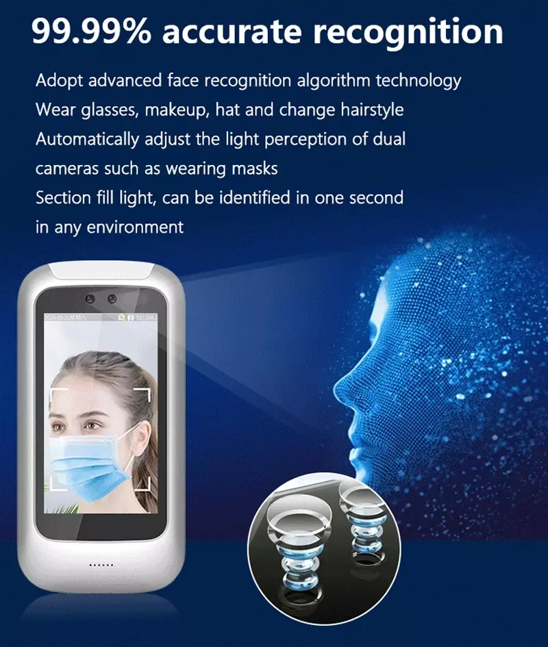 5 นิ้ว Facial Recognize 13.56M Card Face Time Attendance และ Access Control Cloud ระบบ WIFI Mobile APP สมาร์ทเวลา