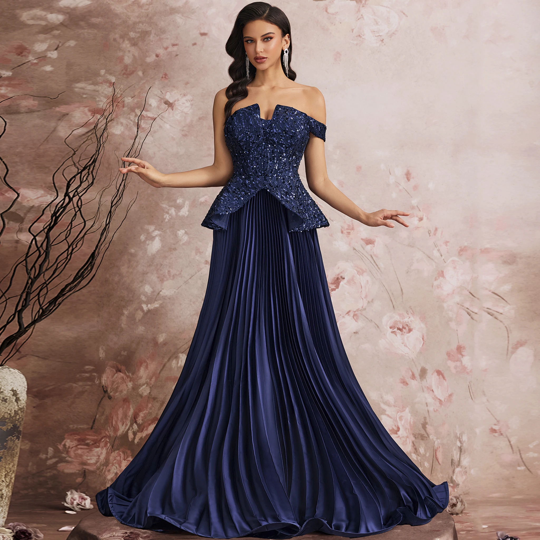 Rosymae vestido de noche de lujo 2026 retales de lentejuelas sin tirantes fuera del hombro vestidos de fiesta para mujer