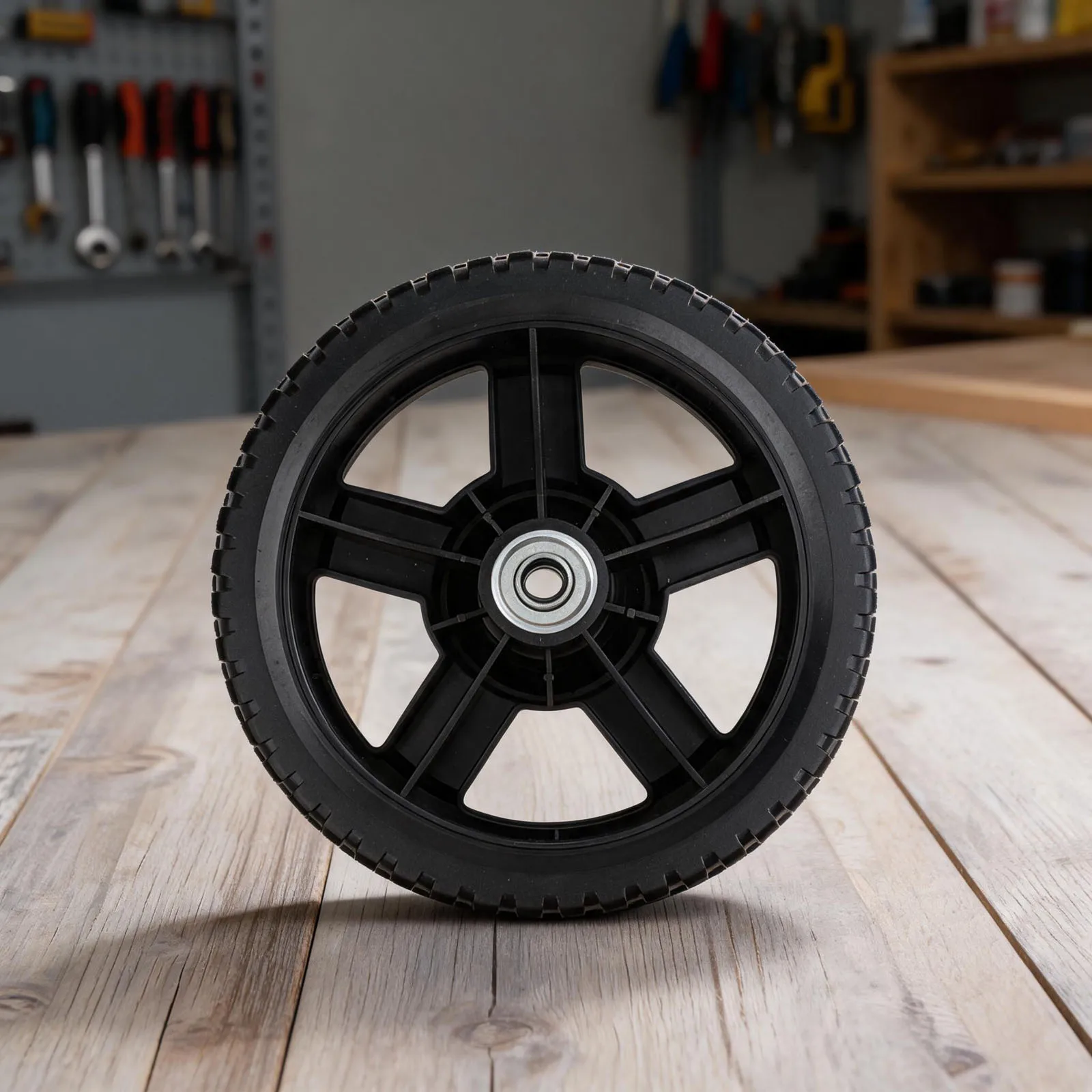 Standard-Sized Wheel Replacement Set for Lawn Mowers Featuring Front and Rear Dimensions Aligned with Typical Models