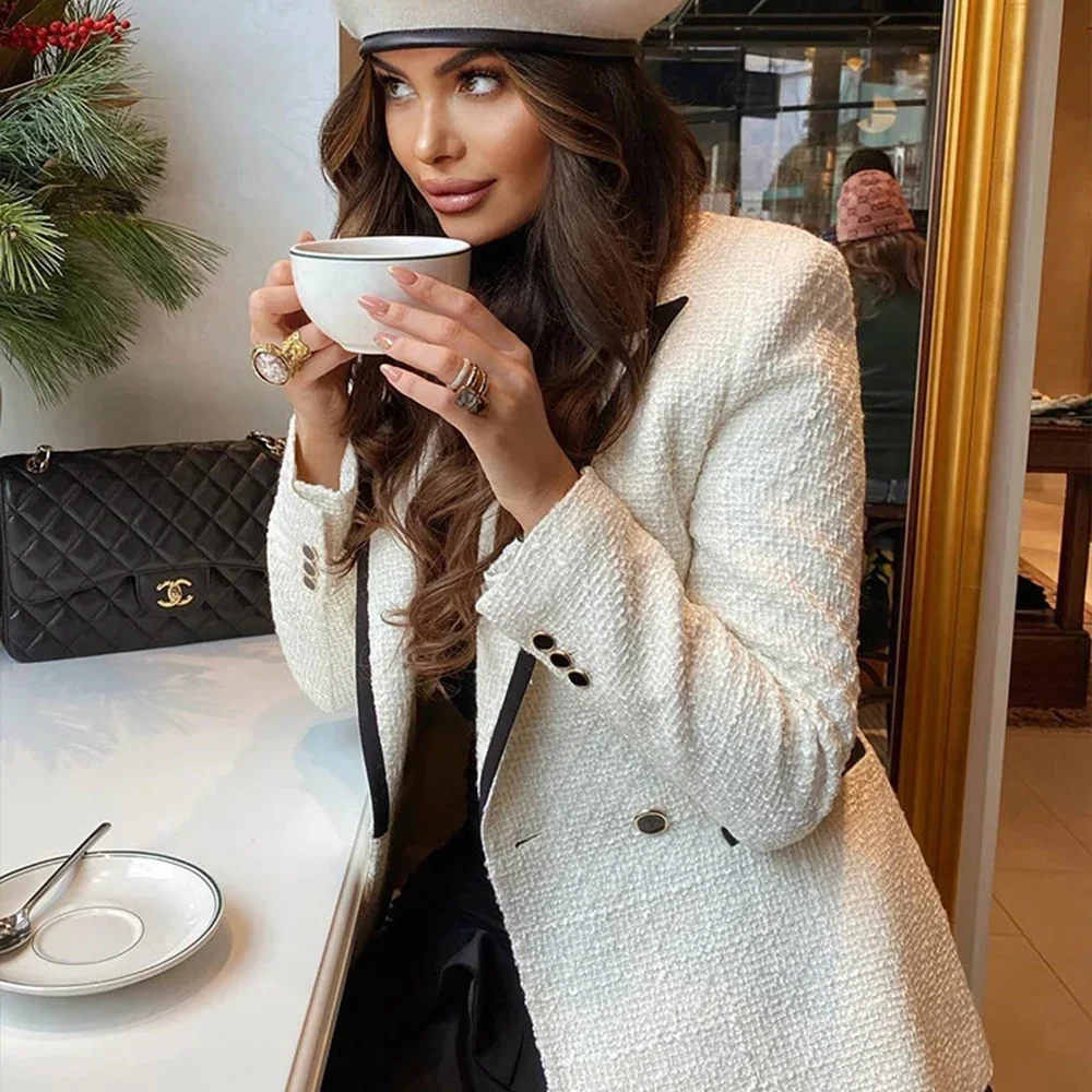 

Женский универсальный двубортный декоративный зимний пиджак с лацканами и длинными рукавами, новый облегающий пиджак