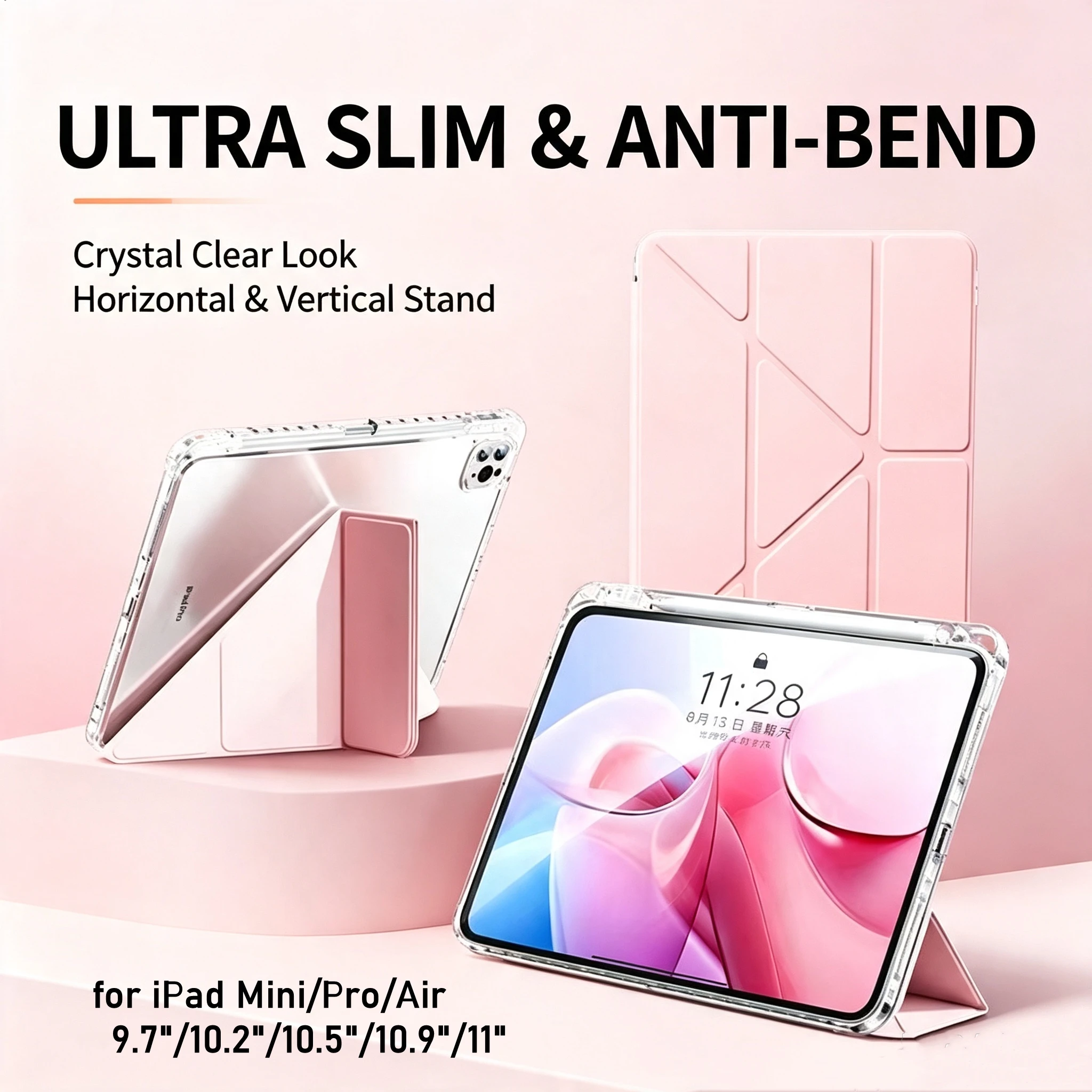 Crystal Clear Anti-bend Protective Case Y-shape Fold Stand Shockproof TPU Tablet Cover For iPad Air Pro 9.7 10.2 10.5 10.9 11