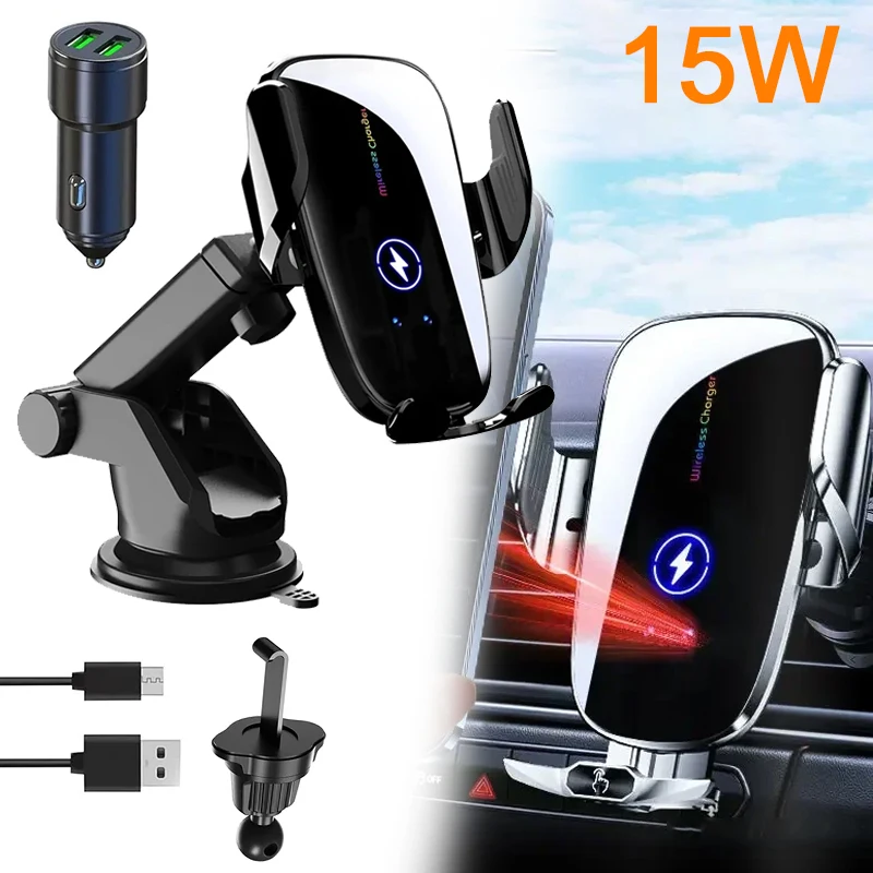 

Smart Car Charger Magnetic Car Phone Holder Automatic 15W Wireless Charger for iPhone 15 14 13 1211Pro Max Xs Car Charger Holder