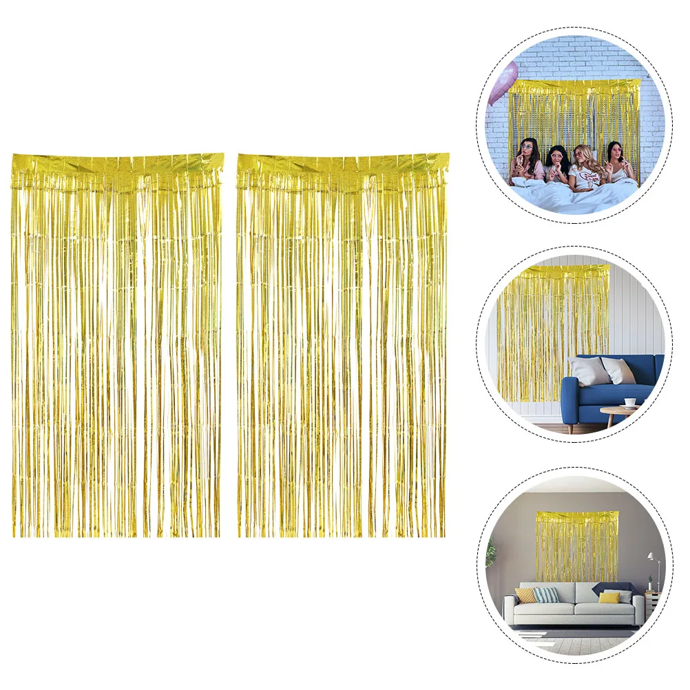 

2pcs Fringe Curtain Party Backdrop Decoration Birthday Wedding Festival Streamer Foil Door Curtain Tinsel Background Props