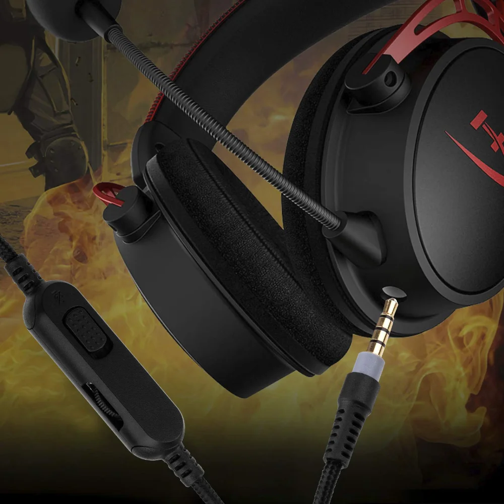 Braided Replacement Cable Extension Cord for Kinston HyperX Cloud Mix Alpha Gaming Headsets With Mute Function Volume Control