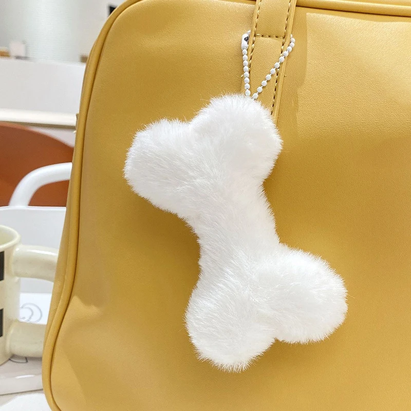 Plush Squeaking Bone Keychain Cartoon Kawaii Charms Stuffed School Bag Pendant Soft Comfort Cute White Costume Decoration Gift