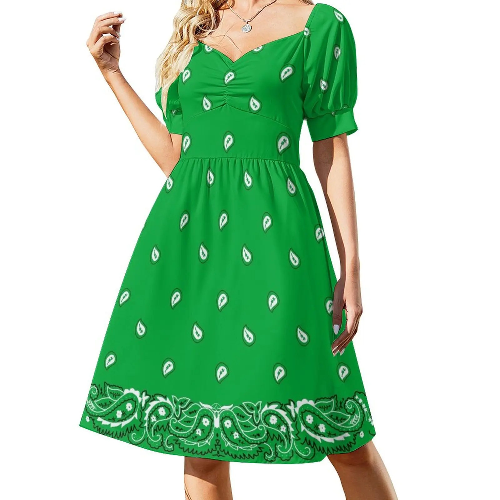 

Green Bandanana Short Sleeved Dress cute dress beach dress dresses for special events Long woman