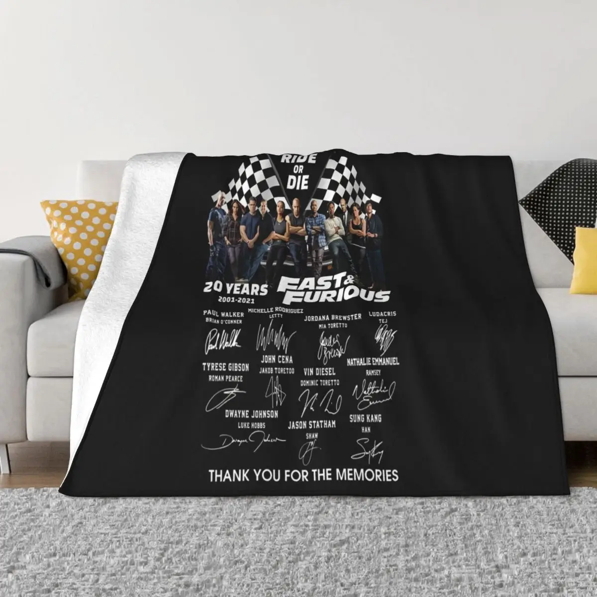 Fast Furious 20 Years Ride Or Die All Cast Signed Size S 5Xl New Brand Family Anime Movie Halloween Throw Blanket