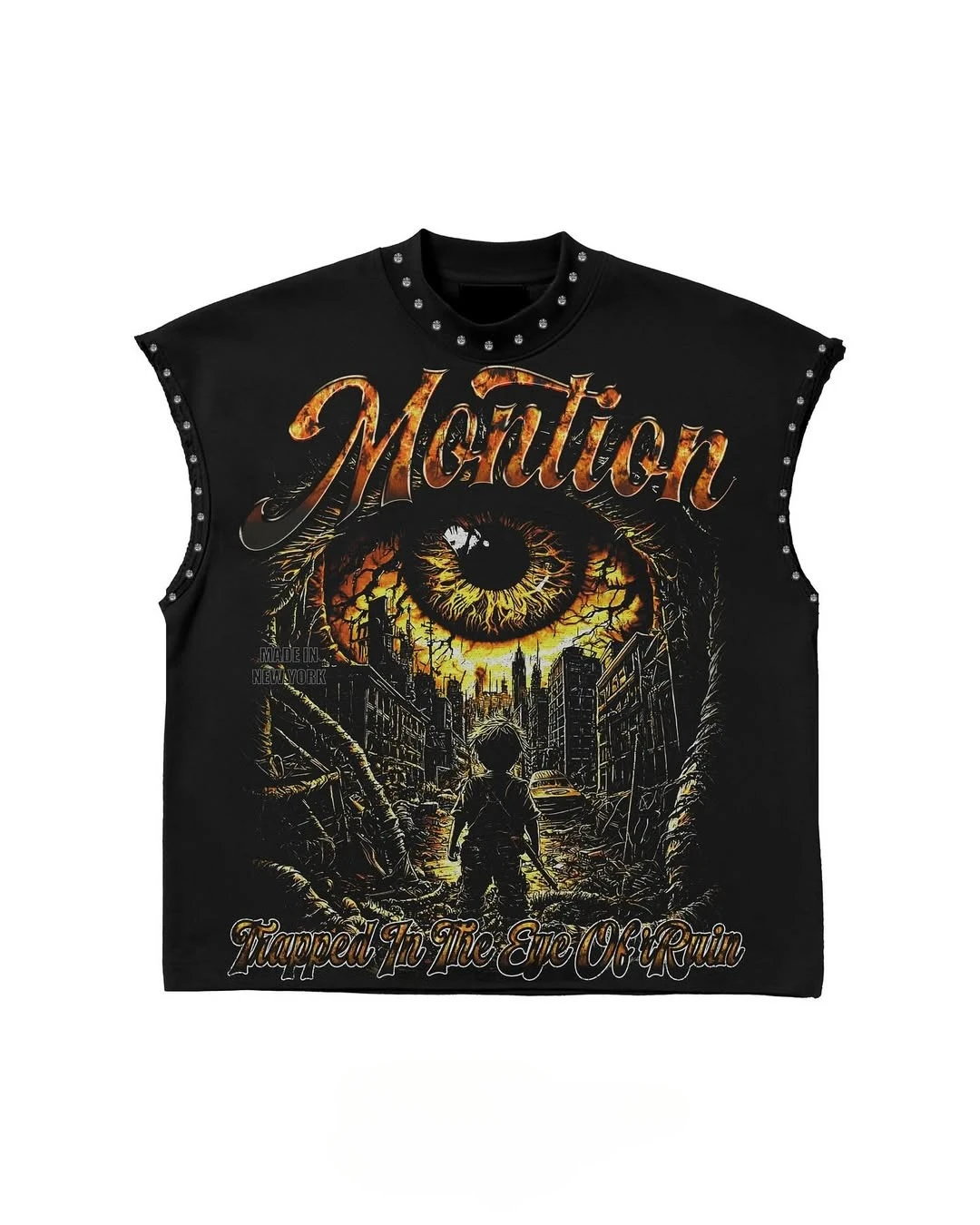 Y2K Hip-Hop Streetwear, lockeres ärmelloses Herren-Sommer-Tanktop, modisches Retro-T-Shirt mit amerikanischem Graffiti-Print und lässigem Nieten-Design, hehe – Detail 5