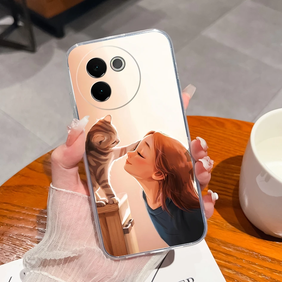 Vivo V30e 휴대폰 커버 예쁜 플라워 케이스, 투명 소프트 실리콘 펀다 낙하 방지 하이 퀄리티 범퍼, Vivo V 30 E 5G 하우징