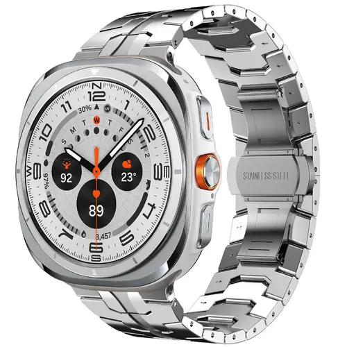 Imagen 1 del producto Correa de lujo de acero inoxidable para Samsung Watch8, hebilla de mariposa, correa de Metal tipo armadura Samsung Ultra