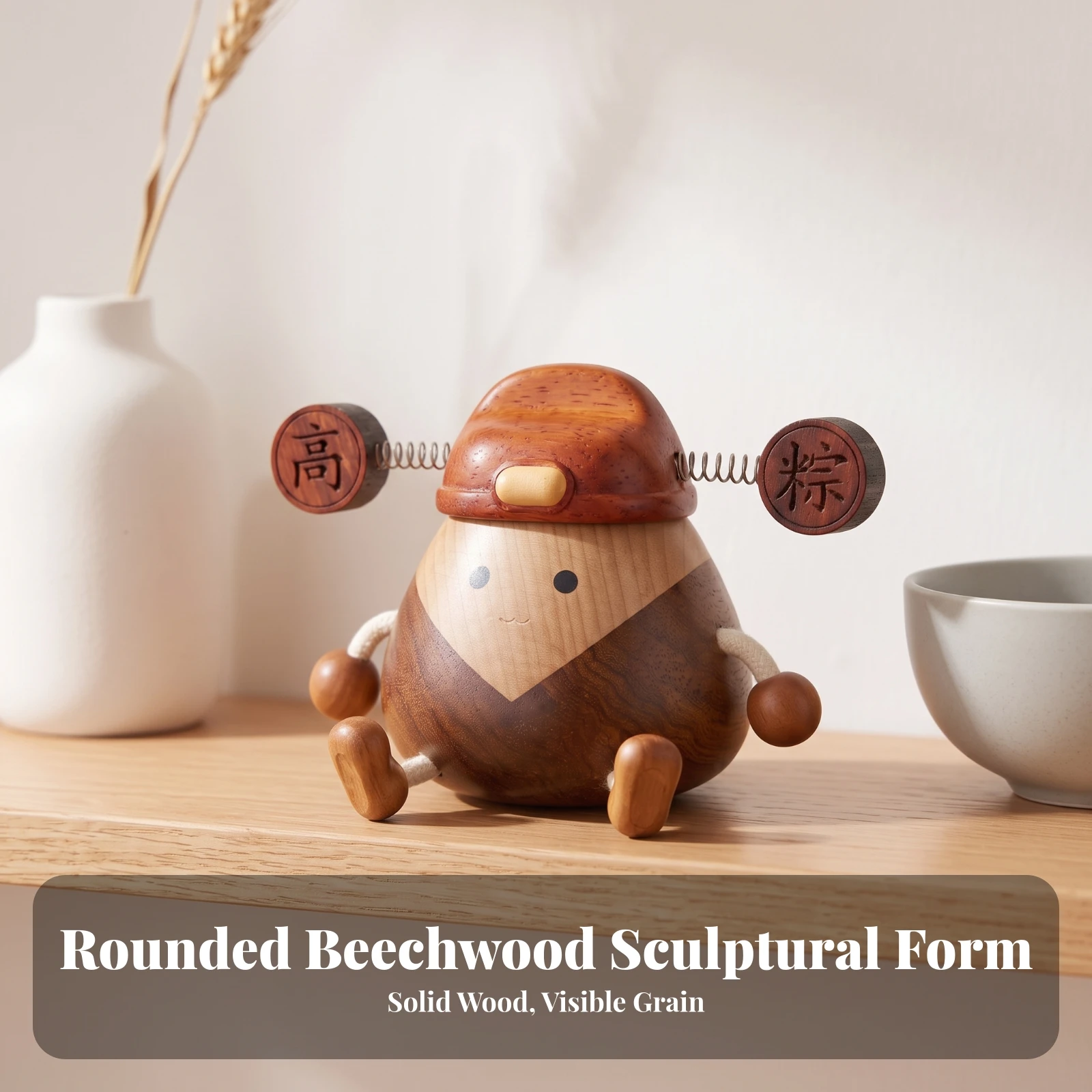 Zongzi Character Figure Polished Wooden Figure Desk Decoration Compact for Office, Bookshelf