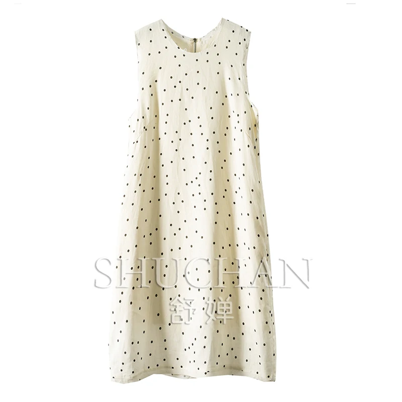 

New Lazy Enough 100 Linen Retro Modern Polka Dot Crew Neck Vest Dress Women 65C7 birthday dress for women