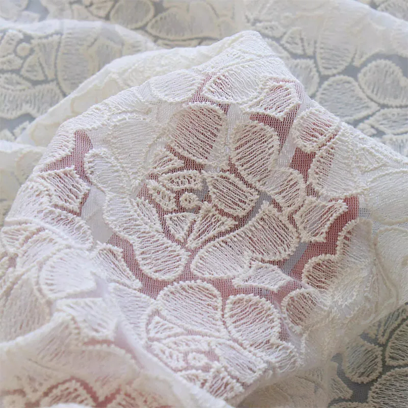 

Бежевая хлопковая нить с вышивкой, мягкая сетка, кружевная ткань с вышивкой, ткань для шитья одежды, декоративная ткань для скатерти «сделай сам»