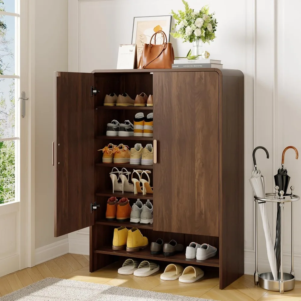 

6-Tier Shoe Storage Cabinet, 45'' Large Farmhouse Shoe Cabinet for Entryway, Modern Wooden Shoe Rack Organizer with Doors and Sh