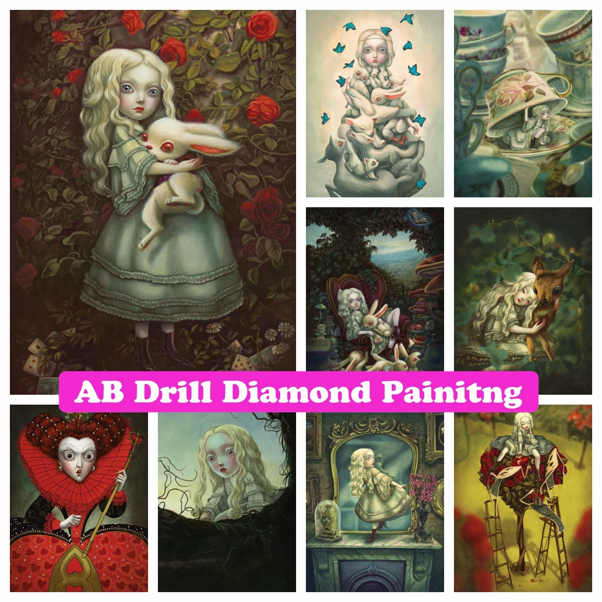 

Alice in Wonderland 5D DIY AB Drill Diamond Painting Mosaic Disney Cartoon Artwork Embroidery Cross Stitch Picture Home Decor