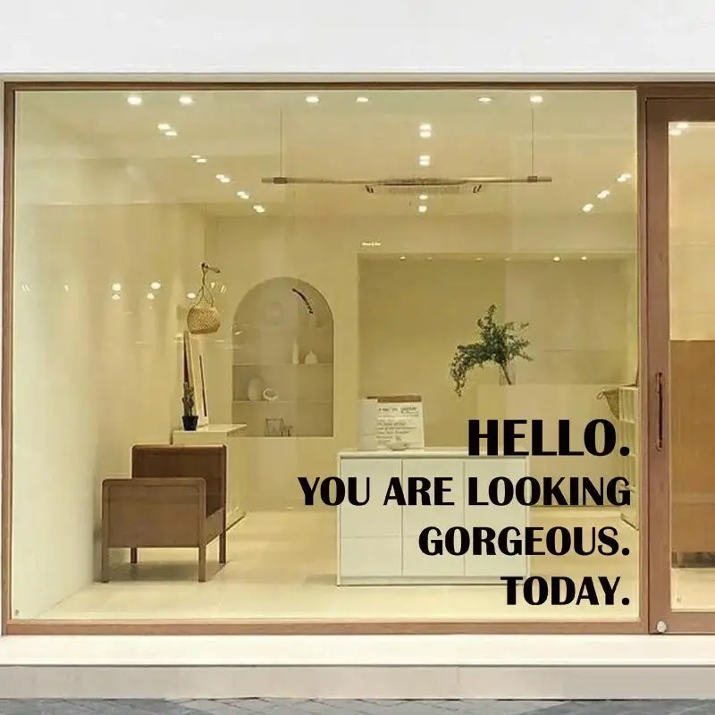 Fashion Hello Welcome English Letter Wall Stickers Clothes Shops Showcase Windows Glass Doors Background Wall Decorations Films