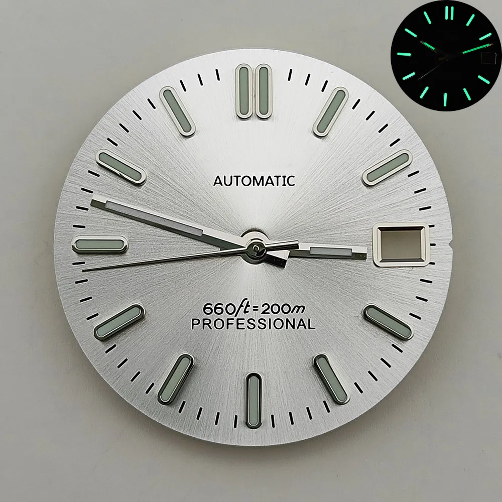 Quadrante meteorite da 28,5 mm quadrante S quadrante luminoso verde adatto per accessori per orologi con movimento NH35 NH36