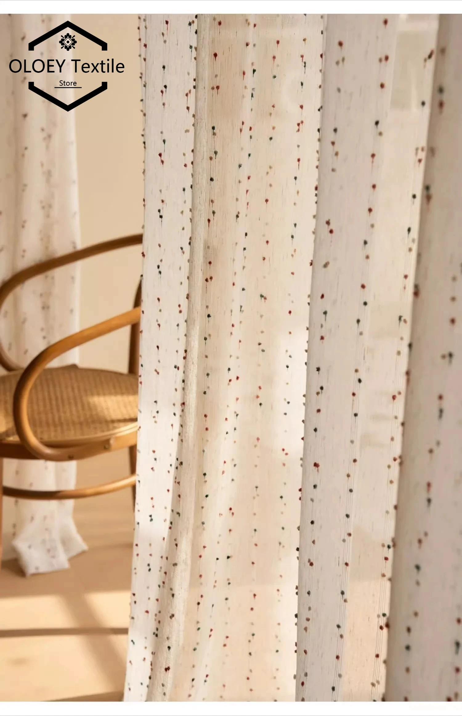 

Bohemian Colorful Tulle Curtains Embroidered White Sheer Blinds for Living Room Children Bedroom Balcony Custom Size Drapes