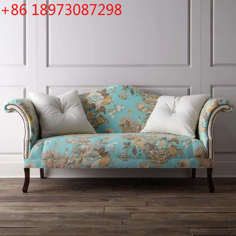 

American neoclassical sofa European pastoral fabric villa club color sofa combination