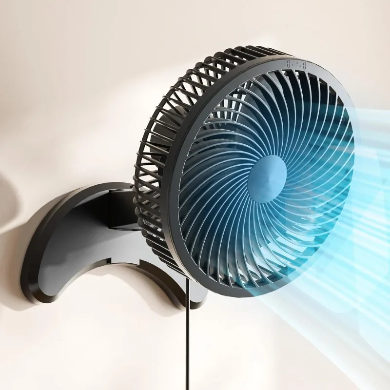 Ventilador de montaje en pared de 8 pulgadas, pequeño y silencioso, con temporizador, control remoto por cable de 8,2 pies, oscilación de 80 °, ajustable a 100 °, 3 velocidades de alta velocidad