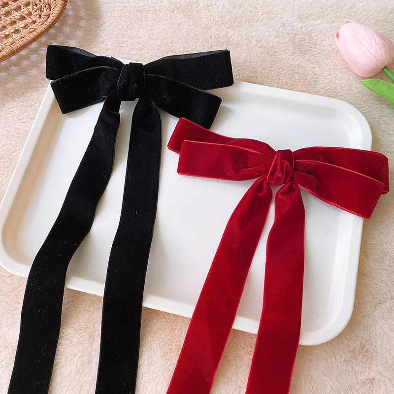 Elegant Korea Long Ribbon Bow Tie Hair Clips Hairpins Women Girls Kid Barrettes Accessories Hairclip Headwear Headdress Ornament