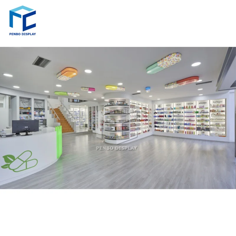 2025customized.Retail Pharmacy Shop Decoration Medical Store And Pharmacy Medicine Display Shelf Pharmacy Counter Design Sal