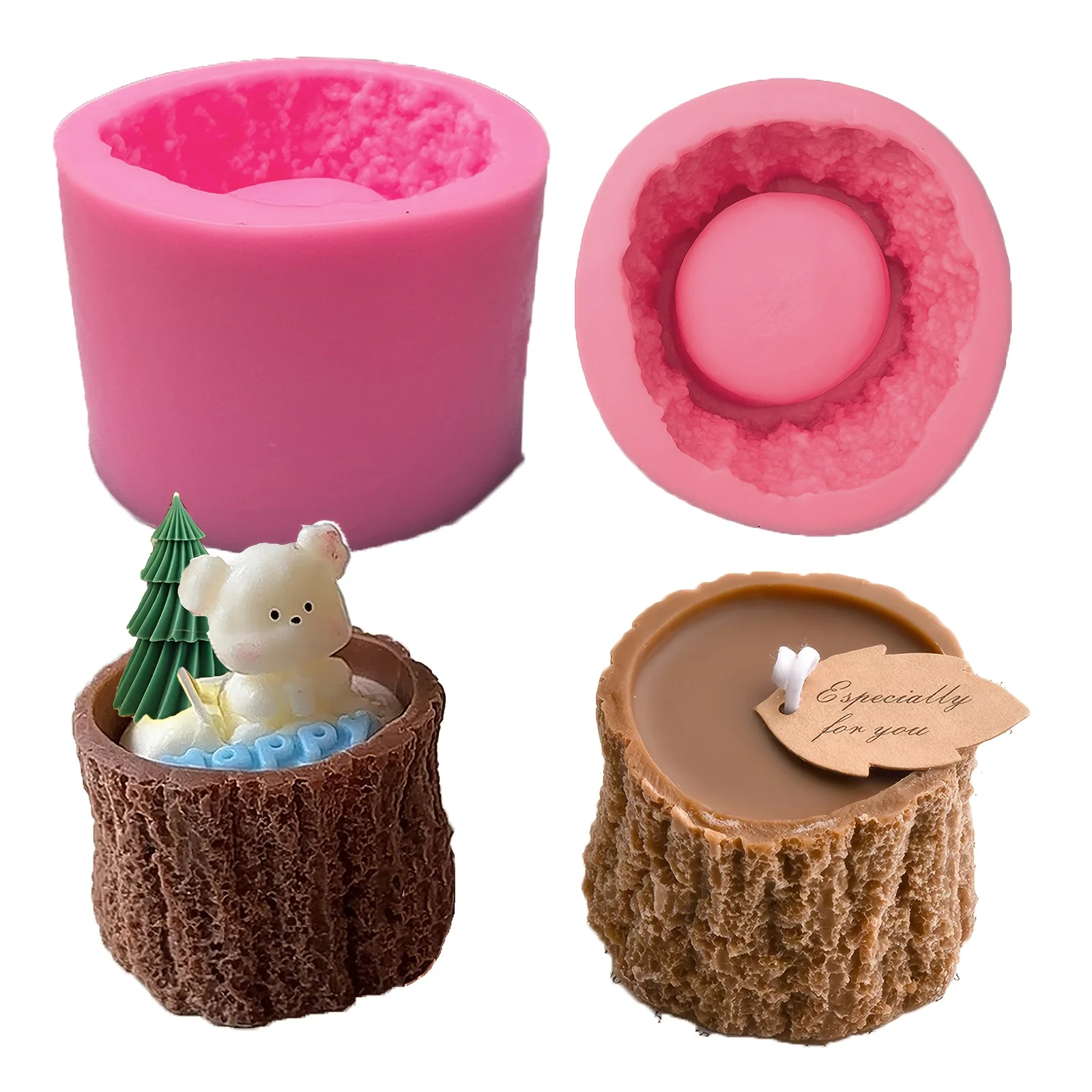 1 Stück Baumstumpf-Silikonform für Kerzenhalter, Rustikale Waldnatur-Gießform für DIY-Kerzenherstellung, Harz- und Gips-Pflanzentopf