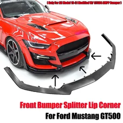 3Pcs Front Bumper Splitter Lip Corner Modified With AMMP Concepts Matte/Glossy Black For Ford Mustang GT500 Style 2015-2021