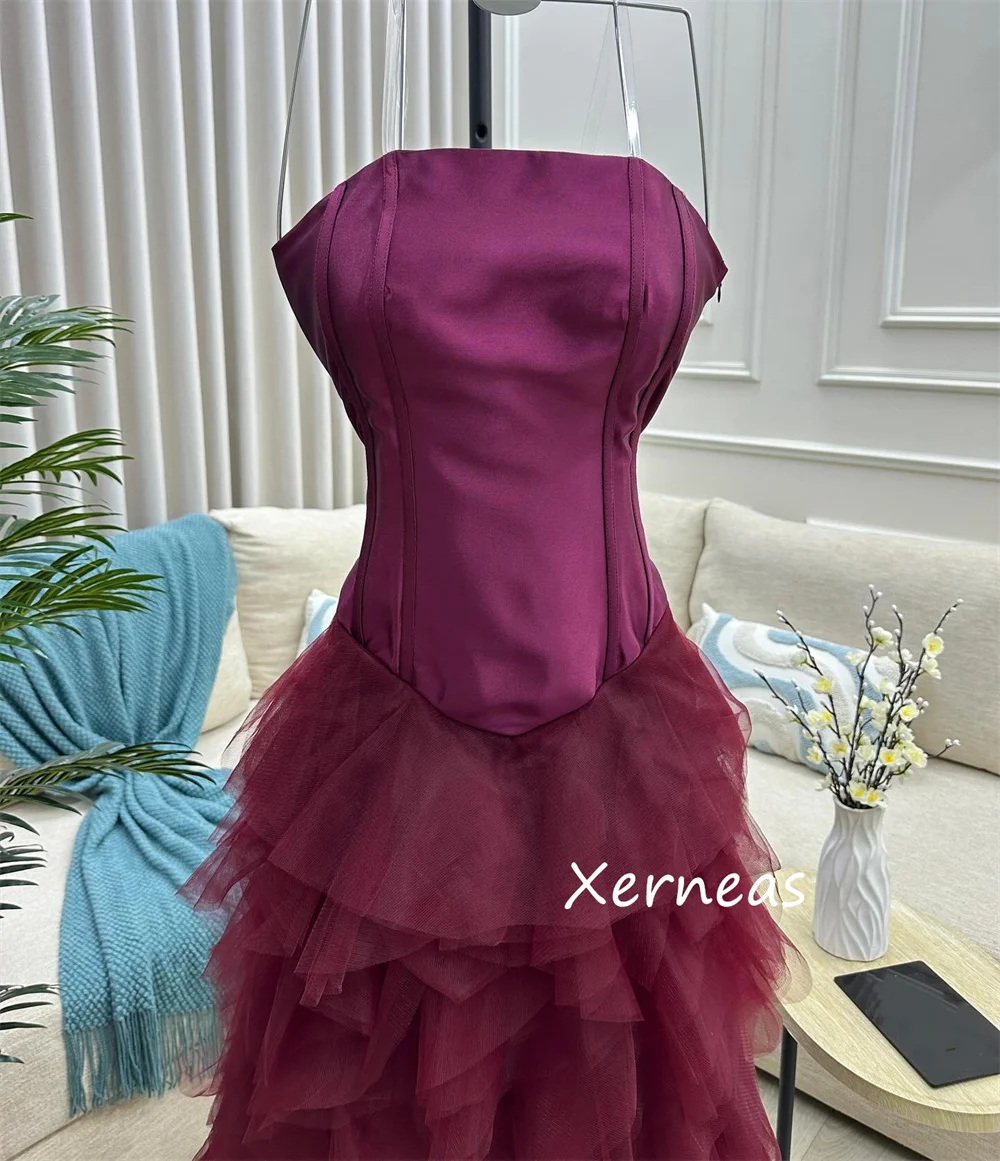 맞춤형 고품질 Charmeuse Pleat A 라인 Strapless Long Dresses 맞춤형 행사 파티 절묘한 현대 스타일