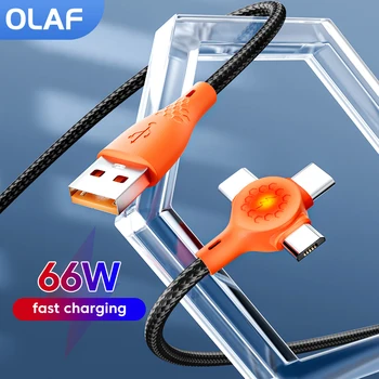 USB 고속 충전기 케이블, 마이크로 USB to C타입 8 핀 충전 케이블, 아이폰 14, 화웨이, 삼성, 샤오미 와이어 코드, 3A, 66W, 3 in 1 