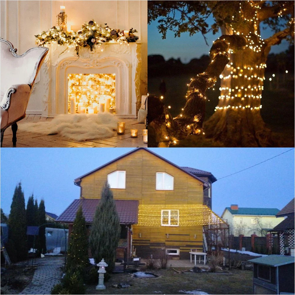120M 1200LED Silver Wire Fairy String Lights Christmas Wateproof Plug In for Tree Outdoor Christmas Holiday wedding Garden Decor