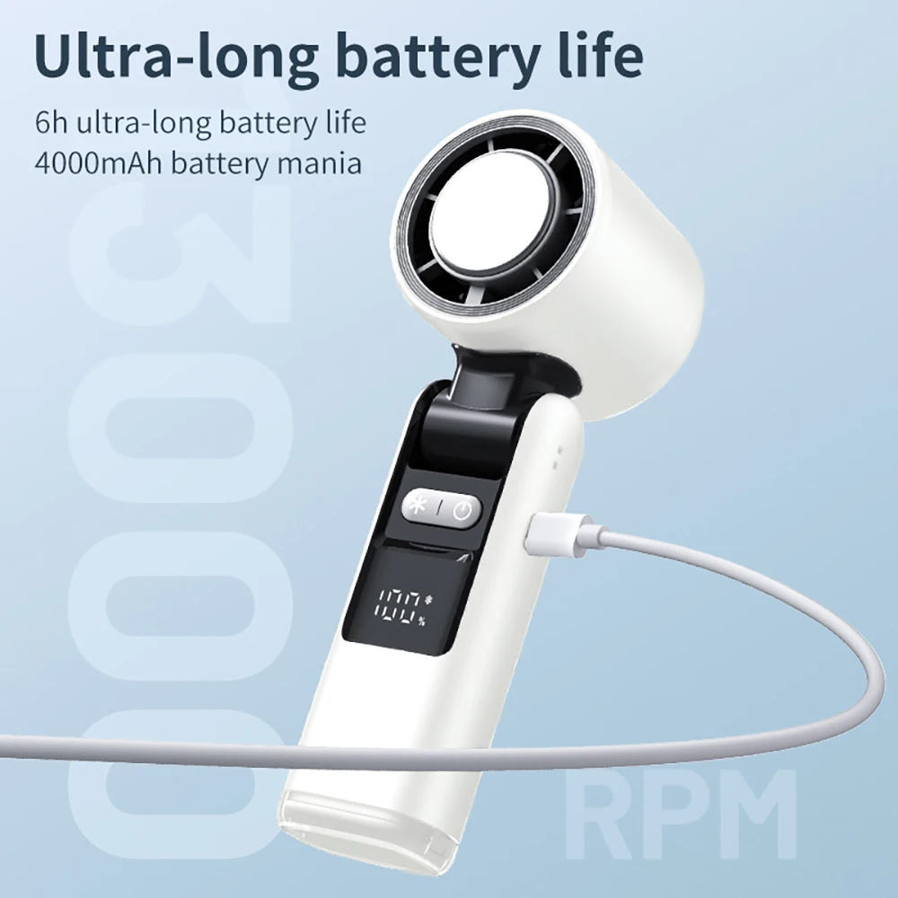 مروحة تبريد صغيرة للثلج في الهواء الطلق قابلة للطي مروحة محمولة تبريد صغيرة قابلة لإعادة الشحن 4000 مللي أمبير في الساعة تحكم مجاني مروحة توربو عالية السرعة