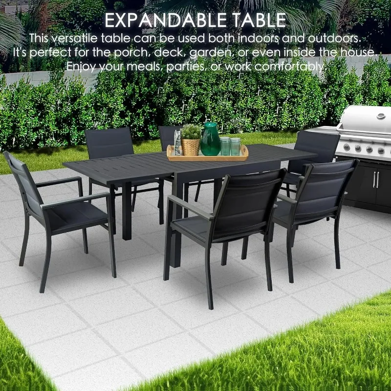 Expandable Patio Dining Table Adjustable 43-86in Aluminum Weather & Rust Resistant Outdoor Backyard Garden Gray Customized