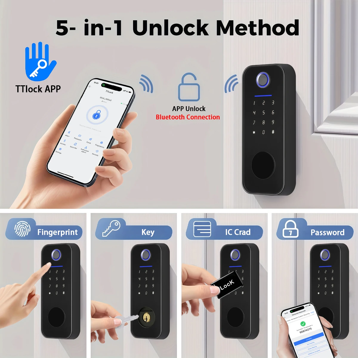 CDOK T90 TTlock Smart Lock, Fingerprint Lock, Apartment Door Lock, 60/70 Single Tongue Lock, Automatic Locking When Closed