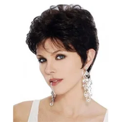 Hair Extensions Synthetic Fiber Fashion Elegant Black Women Wigs Natural Breathable Head Cover Ladies Short Curly Wig Hat