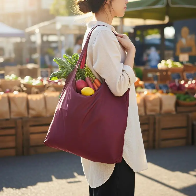 Portable Reusable Folding Shopping Bag Eco Friendly Washable Grocery Tote for Travel Home Supermarket Trips