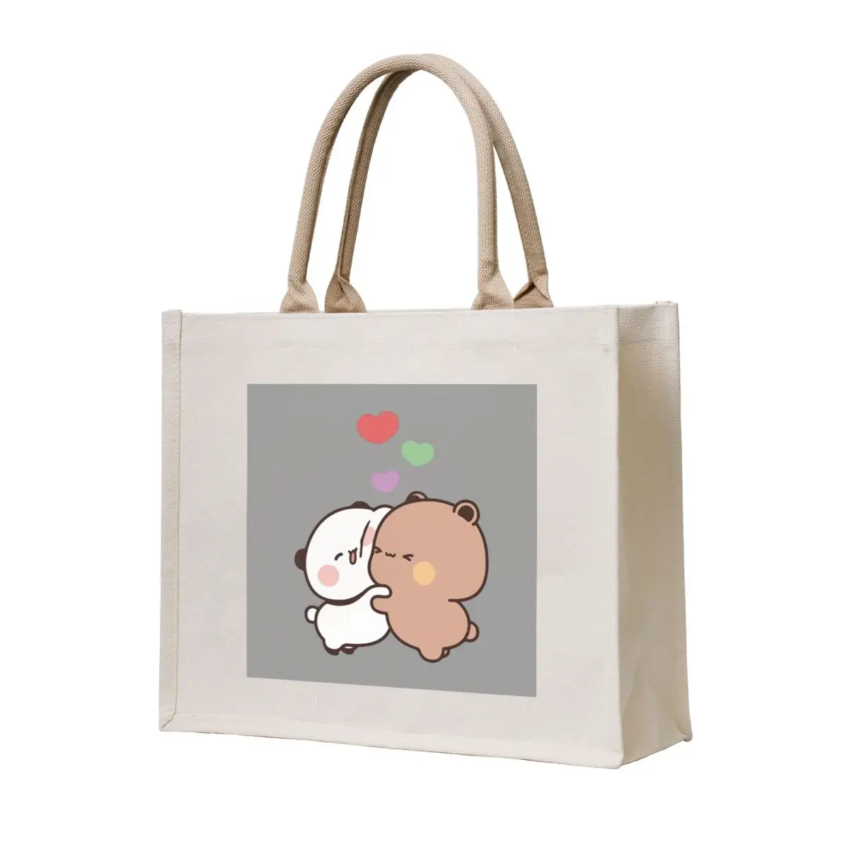 

DuDu Brownie Bear and BuBu Pandaas Love Tote Bag Women's beach bags foldable reusable bag canvas tote bag large tote