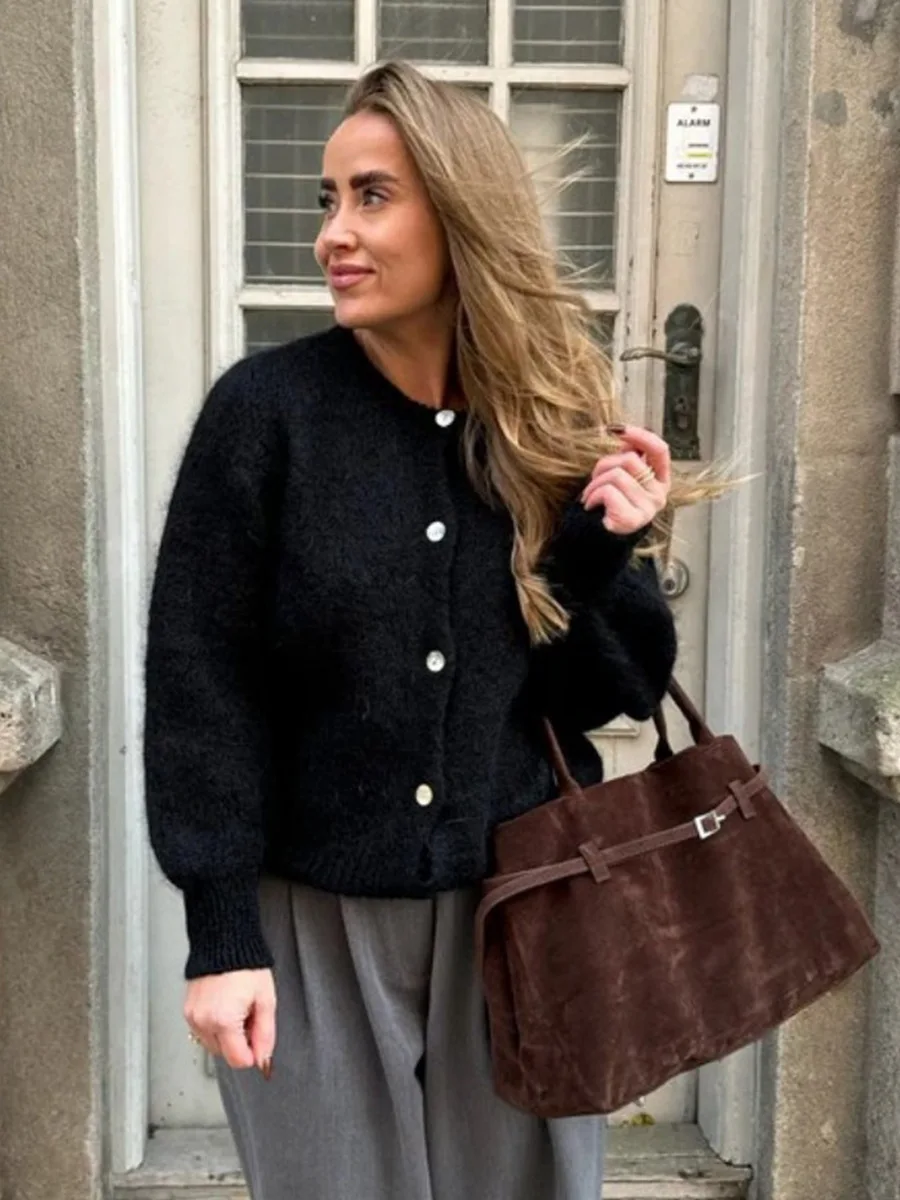 

Вязаный кардиган конфетных цветов для женщин, осенне-зимний, из имитации мохера, однотонный, свитер-кардиган, Ropa Mujer