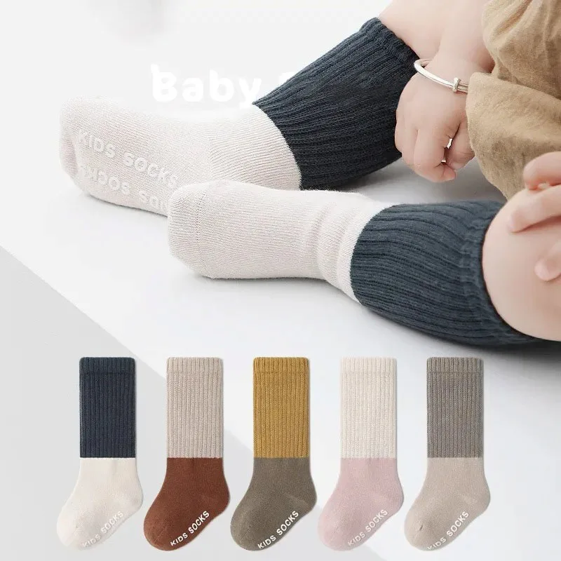 MILANCEL New Spring Kids Socks Handsome Color Block Boys Non Slip Socks Baby Girls In Tube Socks