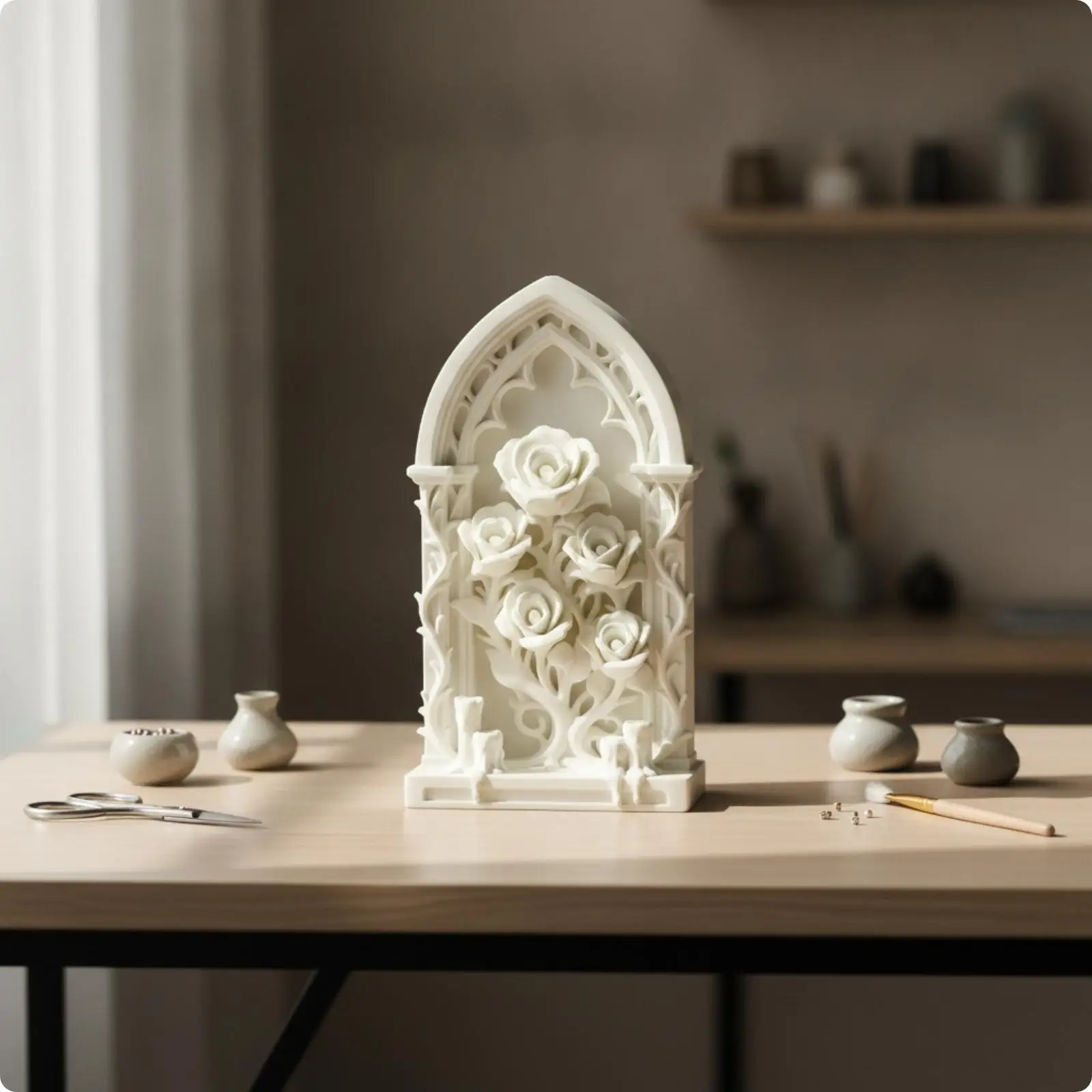 Artistic Gothic Deko 3D Rose Relief Plaque Durable Accent for Fantasy Bookshelf