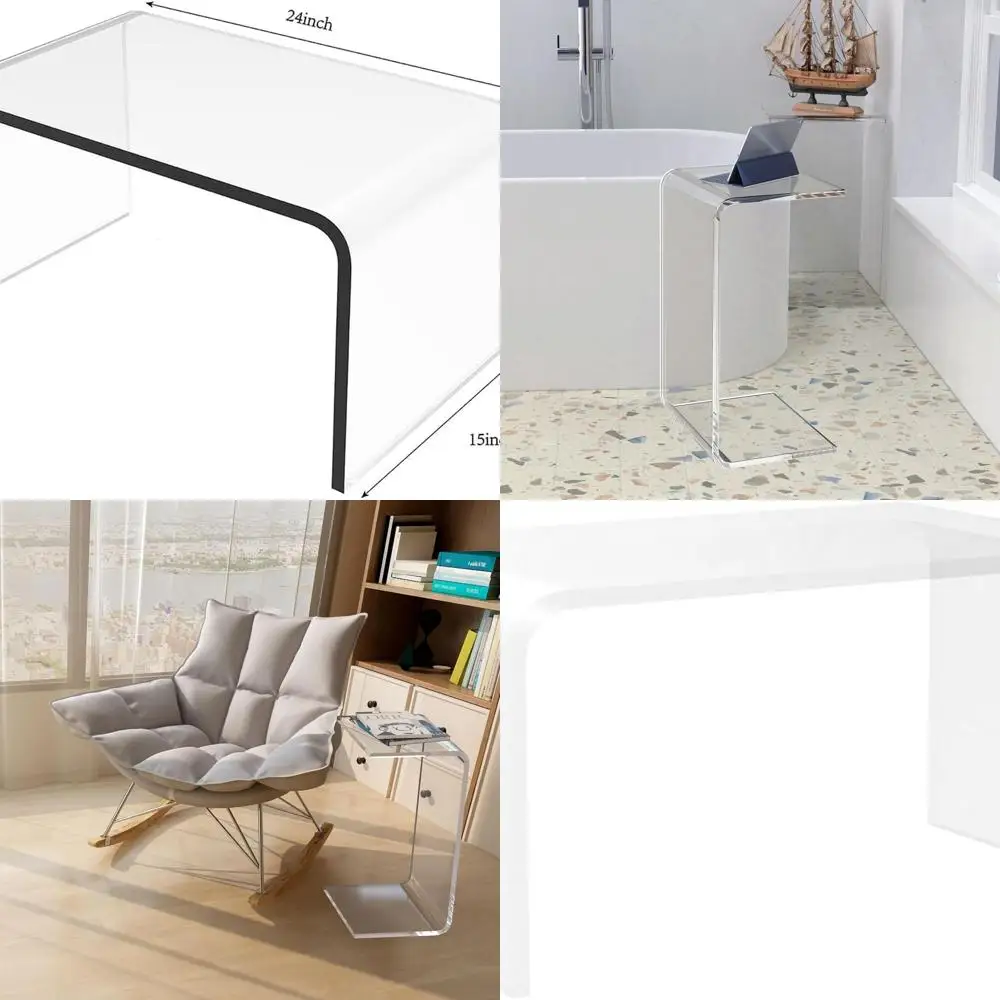 

Clear Acrylic Modern End Table, 24 L x 15 W x 12 H, 3/5 Thick, C-Shape Coffee Table for Living Spaces, Bedrooms, Offices