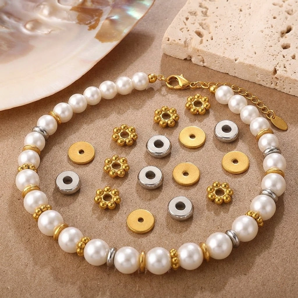 20/50 Stück Edelstahl Blumenförmige lose Spacer-Perlen für DIY Armbänder, Halsketten, Schmuckherstellung, Zubehör, Bastelbedarf – Detail 1