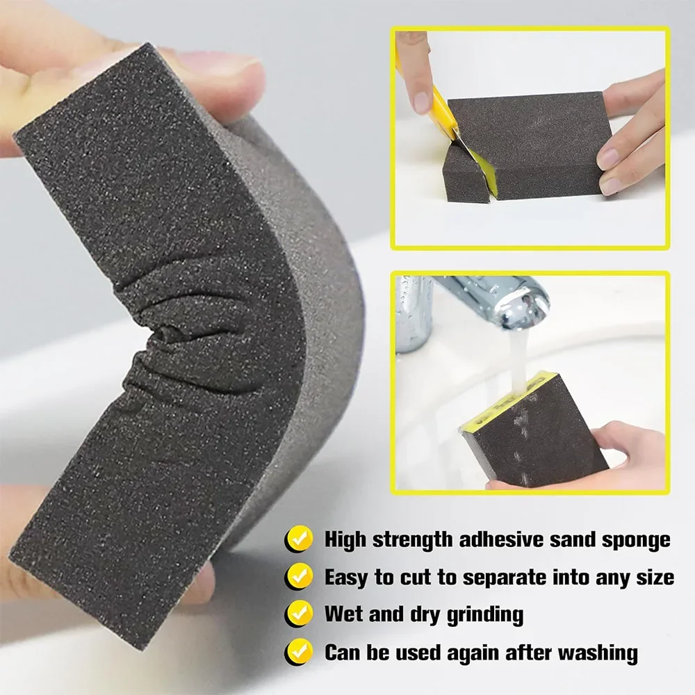 Sanding Sponge, 100 Medium Grit Sanding Block, Washable & Reusable Sandpaper Block for Pot Pan Sponge Brush Wood Metal Sanding