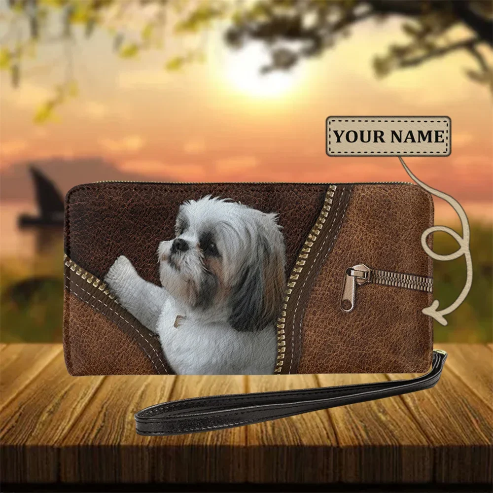 

Женский кошелек с принтом ши-тцу, персонализированный кошелек с именем собаки, сумка-клатч на молнии, женская сумочка, подарок для любителей собак