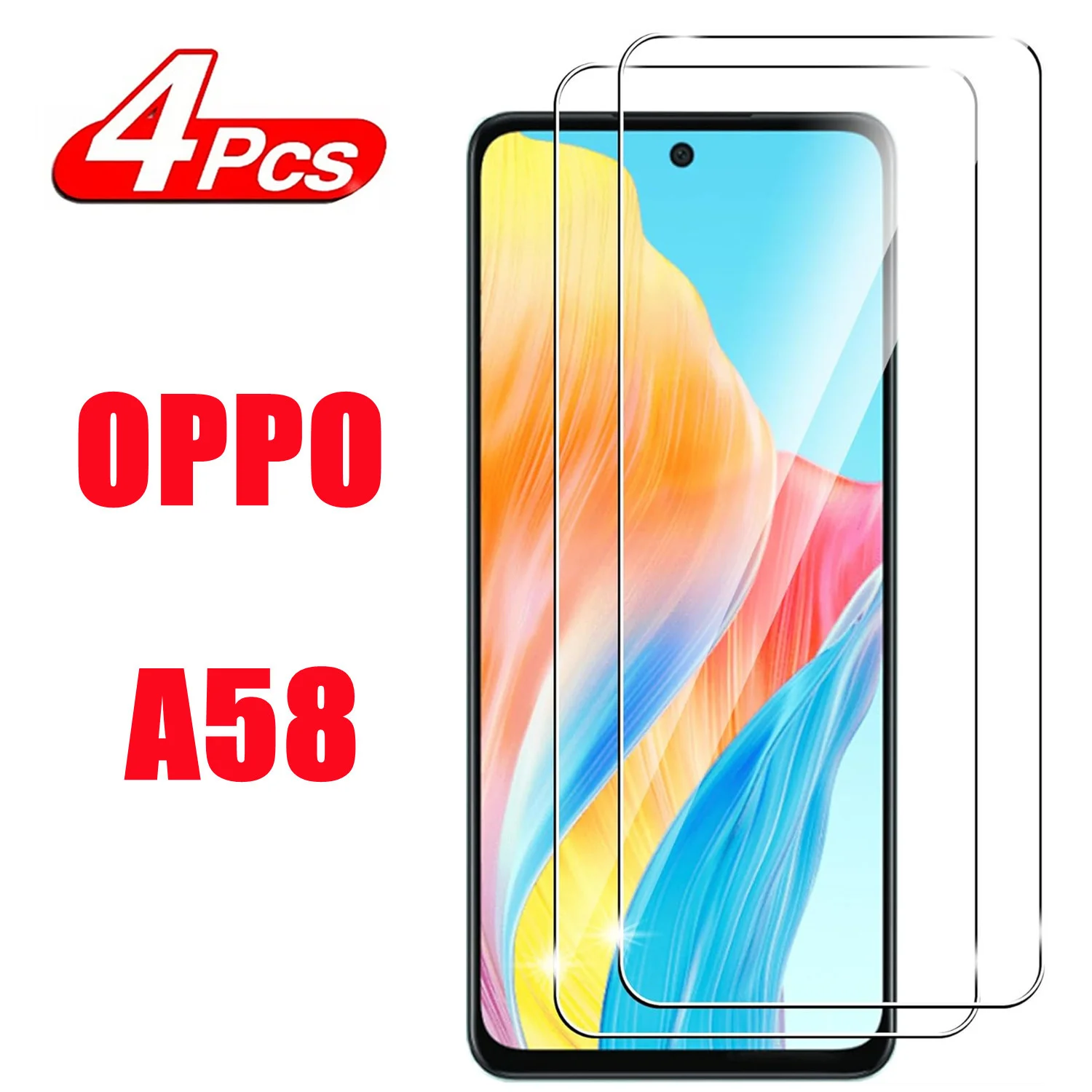 

2/4 шт. Защитное стекло для экрана для OPPO A58 пленка из закаленного стекла